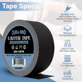 Dura-Bind Gaffer Tape, Premium Black 2 inches x 30 Yards, Matte Fabric Cloth Tape, Safe for Floor & Wall, Leaves No Residue, Pro Blackout Non-Reflective protapes for Painters, Electrical Cords Cable